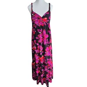 Allen B Jersey Knit Empire Waist Romantic Boho Floral Padded Maxi Dress Large